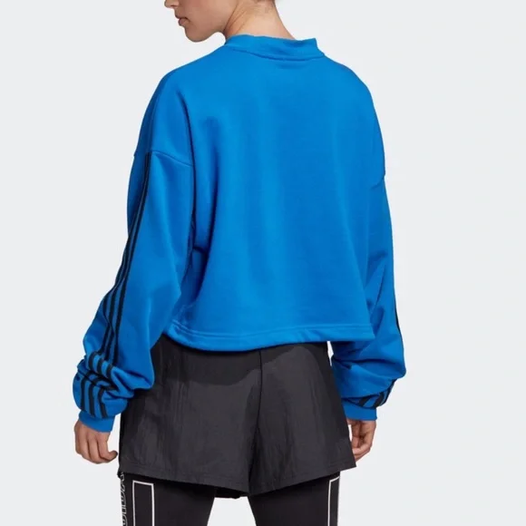 Adidas Oversized Crop sweater cinch waist Blue M - Picture 3 of 14